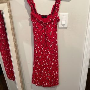 Pretty little thing red daisy floral print frill detail shift dress